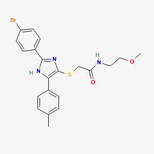 molecular formula C21H22BrN3O2S B2771569 2-((2-(4-bromophenyl)-5-(p-tolyl)-1H-imidazol-4-yl)thio)-N-(2-methoxyethyl)acetamide CAS No. 901259-64-1