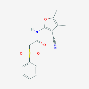 molecular formula C15H14N2O4S B277157 N-(3-cyano-4,5-dimethyl-2-furyl)-2-(phenylsulfonyl)acetamide 