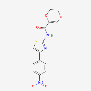 molecular formula C14H11N3O5S B2771573 N-(4-(4-硝基苯基)噻唑-2-基)-5,6-二氢-1,4-二氧杂环己烷-2-甲酰胺 CAS No. 864937-78-0