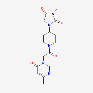 molecular formula C16H21N5O4 B2771574 3-methyl-1-(1-(2-(4-methyl-6-oxopyrimidin-1(6H)-yl)acetyl)piperidin-4-yl)imidazolidine-2,4-dione CAS No. 2176069-46-6