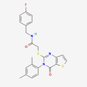 molecular formula C23H20FN3O2S2 B2771576 2-{[3-(2,4-二甲基苯基)-4-氧代-3,4-二氢噻唑并[3,2-d]嘧啶-2-基]硫代}-N-(4-氟苯甲基)乙酰胺 CAS No. 1260936-91-1