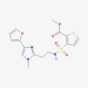 molecular formula C16H17N3O5S2 B2771580 methyl 3-(N-(2-(4-(furan-2-yl)-1-methyl-1H-imidazol-2-yl)ethyl)sulfamoyl)thiophene-2-carboxylate CAS No. 1421500-00-6