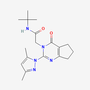 molecular formula C18H25N5O2 B2771590 N-(tert-butyl)-2-(2-(3,5-dimethyl-1H-pyrazol-1-yl)-4-oxo-4,5,6,7-tetrahydro-3H-cyclopenta[d]pyrimidin-3-yl)acetamide CAS No. 1006860-93-0