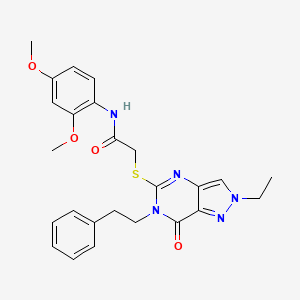 molecular formula C25H27N5O4S B2771592 N-(2,4-dimethoxyphenyl)-2-((2-ethyl-7-oxo-6-phenethyl-6,7-dihydro-2H-pyrazolo[4,3-d]pyrimidin-5-yl)thio)acetamide CAS No. 932284-92-9