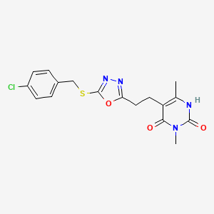 molecular formula C17H17ClN4O3S B2771623 5-(2-(5-((4-chlorobenzyl)thio)-1,3,4-oxadiazol-2-yl)ethyl)-3,6-dimethylpyrimidine-2,4(1H,3H)-dione CAS No. 1172266-44-2