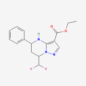 molecular formula C16H17F2N3O2 B2771654 Ethyl 7-(difluoromethyl)-5-phenyl-4,5,6,7-tetrahydropyrazolo[1,5-a]pyrimidine-3-carboxylate CAS No. 438217-88-0