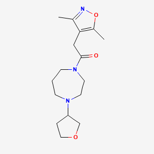 molecular formula C16H25N3O3 B2771659 2-(3,5-Dimethylisoxazol-4-yl)-1-(4-(tetrahydrofuran-3-yl)-1,4-diazepan-1-yl)ethan-1-one CAS No. 2309232-29-7