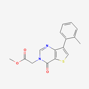 molecular formula C16H14N2O3S B2771673 甲基-[7-(2-甲基苯基)-4-氧代噻吩并[3,2-d]嘧啶-3(4H)-基]乙酸乙酯 CAS No. 1207003-87-9