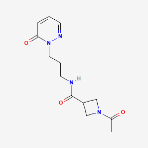 molecular formula C13H18N4O3 B2771681 1-acetyl-N-(3-(6-oxopyridazin-1(6H)-yl)propyl)azetidine-3-carboxamide CAS No. 1428356-90-4
