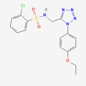 molecular formula C16H16ClN5O3S B2771683 2-chloro-N-((1-(4-ethoxyphenyl)-1H-tetrazol-5-yl)methyl)benzenesulfonamide CAS No. 950472-84-1