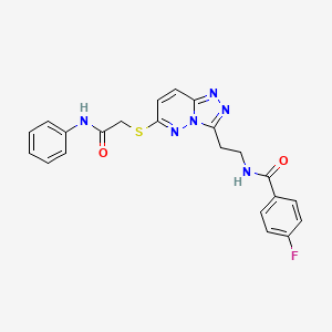 molecular formula C22H19FN6O2S B2771688 4-fluoro-N-(2-(6-((2-oxo-2-(phenylamino)ethyl)thio)-[1,2,4]triazolo[4,3-b]pyridazin-3-yl)ethyl)benzamide CAS No. 897758-65-5