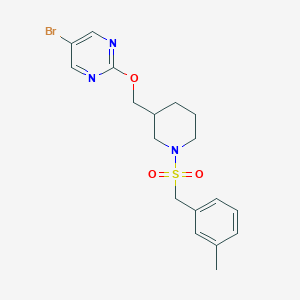 molecular formula C18H22BrN3O3S B2771689 5-Bromo-2-[[1-[(3-methylphenyl)methylsulfonyl]piperidin-3-yl]methoxy]pyrimidine CAS No. 2380177-08-0