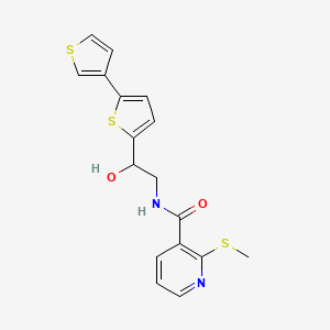 molecular formula C17H16N2O2S3 B2771694 N-(2-([2,3'-bithiophen]-5-yl)-2-hydroxyethyl)-2-(methylthio)nicotinamide CAS No. 2309623-28-5