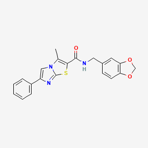 molecular formula C21H17N3O3S B2771701 N-(1,3-benzodioxol-5-ylmethyl)-3-methyl-6-phenylimidazo[2,1-b][1,3]thiazole-2-carboxamide CAS No. 852133-35-8
