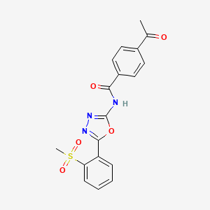 molecular formula C18H15N3O5S B2771715 4-乙酰-N-[5-(2-甲磺基苯基)-1,3,4-噁二唑-2-基]苯甲酰胺 CAS No. 886922-12-9