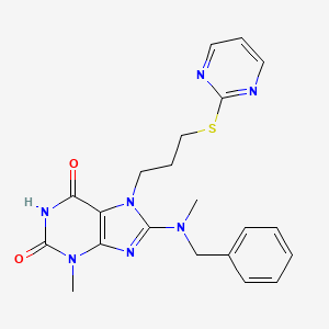 molecular formula C21H23N7O2S B2771732 8-[苄基(甲基)氨基]-3-甲基-7-(3-嘧啶-2-基硫代丙基)嘧啶-2,6-二酮 CAS No. 868143-48-0