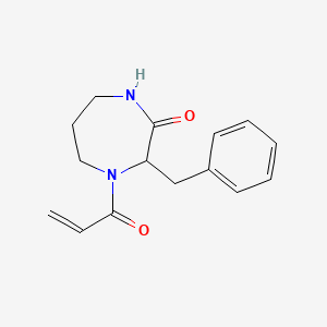 molecular formula C15H18N2O2 B2771736 3-Benzyl-4-prop-2-enoyl-1,4-diazepan-2-one CAS No. 2175196-11-7