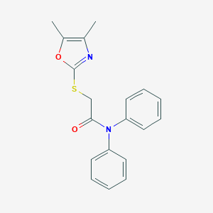 molecular formula C19H18N2O2S B277175 2-[(4,5-dimethyl-1,3-oxazol-2-yl)sulfanyl]-N,N-diphenylacetamide 