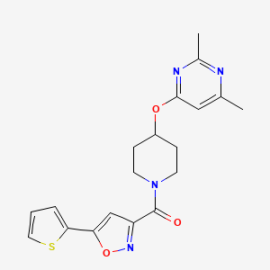 molecular formula C19H20N4O3S B2771754 (4-((2,6-Dimethylpyrimidin-4-yl)oxy)piperidin-1-yl)(5-(thiophen-2-yl)isoxazol-3-yl)methanone CAS No. 2034473-20-4