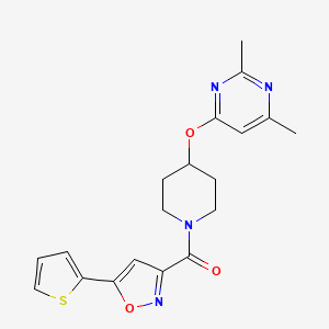 molecular formula C19H20N4O3S B2771754 (4-((2,6-二甲基嘧啶-4-基)氧基)哌啶-1-基)(5-(噻吩-2-基)异噁唑-3-基)甲酮 CAS No. 2034473-20-4