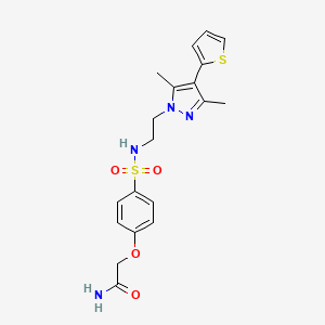 molecular formula C19H22N4O4S2 B2771787 2-(4-(N-(2-(3,5-dimethyl-4-(thiophen-2-yl)-1H-pyrazol-1-yl)ethyl)sulfamoyl)phenoxy)acetamide CAS No. 2034375-07-8