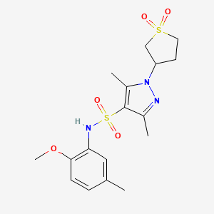 1-Hydroxy-3-(4-{[(2-methoxy-5-methylphenyl)amino]sulfonyl}-3,5-dimethylpyrazol yl)thiolan-1-one