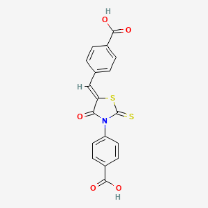 molecular formula C18H11NO5S2 B2771803 (Z)-4-(5-(4-carboxybenzylidene)-4-oxo-2-thioxothiazolidin-3-yl)benzoic acid CAS No. 1100514-57-5
