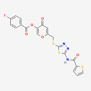 molecular formula C20H12FN3O5S3 B2771859 4-oxo-6-(((5-(thiophene-2-carboxamido)-1,3,4-thiadiazol-2-yl)thio)methyl)-4H-pyran-3-yl 4-fluorobenzoate CAS No. 877642-90-5