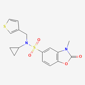 molecular formula C16H16N2O4S2 B2771880 N-环丙基-3-甲基-2-氧代-N-(噻吩-3-基甲基)-2,3-二氢苯并[d]噁唑-5-磺酰胺 CAS No. 1448045-30-4