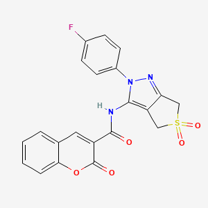 molecular formula C21H14FN3O5S B2771883 N-(2-(4-氟苯基)-5,5-二氧代-4,6-二氢-2H-噻吩并[3,4-c]嘧啶-3-基)-2-氧代-2H-香豆素-3-羧酰胺 CAS No. 450337-46-9