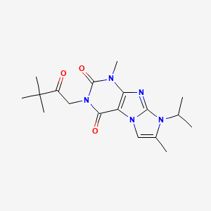 molecular formula C18H25N5O3 B2771888 2-(3,3-二甲基-2-氧代丁基)-4,7-二甲基-6-异丙基嘌呤[7,8-a]咪唑-1,3-二酮 CAS No. 878731-75-0