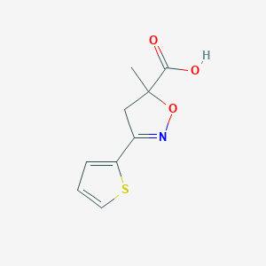 molecular formula C9H9NO3S B2771894 5-Methyl-3-(thiophen-2-yl)-4,5-dihydroisoxazole-5-carboxylic acid CAS No. 1326813-29-9