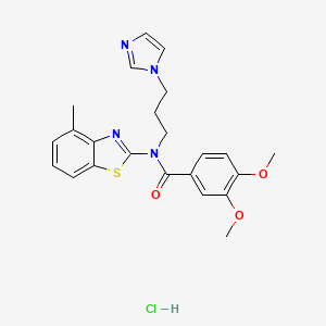 molecular formula C23H25ClN4O3S B2771898 N-(3-(1H-imidazol-1-yl)propyl)-3,4-dimethoxy-N-(4-methylbenzo[d]thiazol-2-yl)benzamide hydrochloride CAS No. 1216568-06-7
