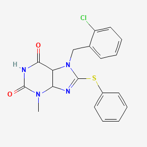molecular formula C19H15ClN4O2S B2771912 7-[(2-chlorophenyl)methyl]-3-methyl-8-(phenylsulfanyl)-2,3,6,7-tetrahydro-1H-purine-2,6-dione CAS No. 673444-97-8