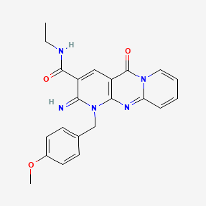 molecular formula C22H21N5O3 B2771922 N-ethyl{2-imino-1-[(4-methoxyphenyl)methyl]-5-oxo(1,6-dihydropyridino[1,2-a]py ridino[2,3-d]pyrimidin-3-yl)}carboxamide CAS No. 371925-01-8