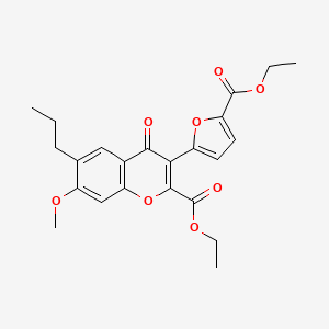 molecular formula C23H24O8 B2771924 ethyl 3-[5-(ethoxycarbonyl)furan-2-yl]-7-methoxy-4-oxo-6-propyl-4H-chromene-2-carboxylate CAS No. 299951-47-6