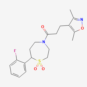 molecular formula C19H23FN2O4S B2771946 3-(3,5-Dimethylisoxazol-4-yl)-1-(7-(2-fluorophenyl)-1,1-dioxido-1,4-thiazepan-4-yl)propan-1-one CAS No. 2034528-69-1