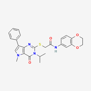N-(2,3-dihydro-1,4-benzodioxin-6-yl)-2-[(3-isopropyl-5-methyl-4-oxo-7-phenyl-4,5-dihydro-3H-pyrrolo[3,2-d]pyrimidin-2-yl)thio]acetamide