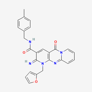 molecular formula C25H21N5O3 B2771965 7-[(furan-2-yl)methyl]-6-imino-N-[(4-methylphenyl)methyl]-2-oxo-1,7,9-triazatricyclo[8.4.0.0^{3,8}]tetradeca-3(8),4,9,11,13-pentaene-5-carboxamide CAS No. 636989-22-5