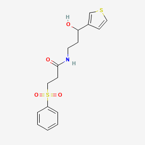 molecular formula C16H19NO4S2 B2771968 N-(3-hydroxy-3-(thiophen-3-yl)propyl)-3-(phenylsulfonyl)propanamide CAS No. 2034539-53-0