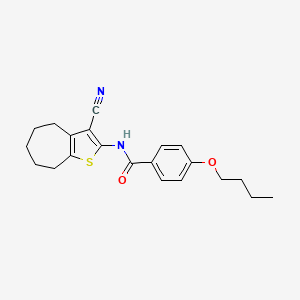 molecular formula C21H24N2O2S B2771976 4-butoxy-N-(3-cyano-5,6,7,8-tetrahydro-4H-cyclohepta[b]thiophen-2-yl)benzamide CAS No. 477555-73-0