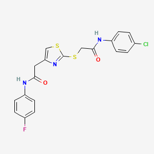 molecular formula C19H15ClFN3O2S2 B2771990 N-(4-chlorophenyl)-2-((4-(2-((4-fluorophenyl)amino)-2-oxoethyl)thiazol-2-yl)thio)acetamide CAS No. 954075-75-3