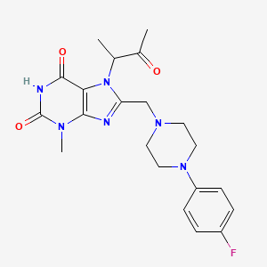 molecular formula C21H25FN6O3 B2772001 8-[[4-(4-Fluorophenyl)piperazin-1-yl]methyl]-3-methyl-7-(3-oxobutan-2-yl)purine-2,6-dione CAS No. 1798490-17-1