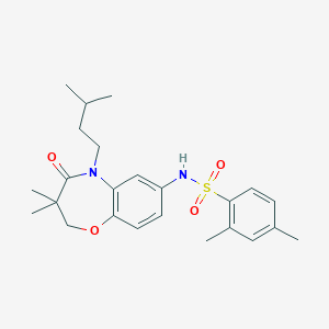 molecular formula C24H32N2O4S B2772011 N-(5-isopentyl-3,3-dimethyl-4-oxo-2,3,4,5-tetrahydrobenzo[b][1,4]oxazepin-7-yl)-2,4-dimethylbenzenesulfonamide CAS No. 921916-60-1