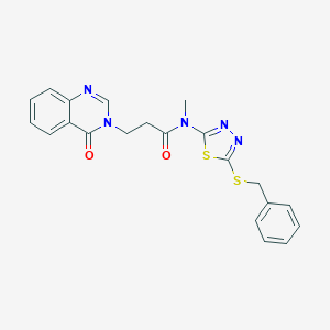 molecular formula C21H19N5O2S2 B277205 N-[5-(benzylsulfanyl)-1,3,4-thiadiazol-2-yl]-N-methyl-3-(4-oxoquinazolin-3(4H)-yl)propanamide 