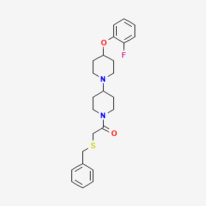 molecular formula C25H31FN2O2S B2772051 2-(苄硫基)-1-(4-(2-氟苯氧基)-[1,4'-联哌啶]-1'-基)乙酮 CAS No. 1705200-96-9