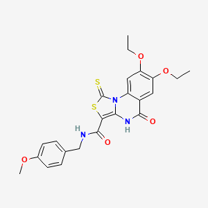 molecular formula C23H23N3O5S2 B2772053 7,8-diethoxy-N-[(4-methoxyphenyl)methyl]-5-oxo-1-sulfanylidene-4H-[1,3]thiazolo[3,4-a]quinazoline-3-carboxamide CAS No. 866346-70-5
