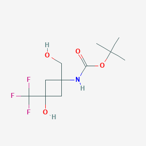 molecular formula C11H18F3NO4 B2772054 Tert-butyl N-[3-hydroxy-1-(hydroxymethyl)-3-(trifluoromethyl)cyclobutyl]carbamate CAS No. 2418643-83-9