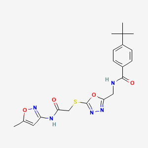 molecular formula C20H23N5O4S B2772056 4-(tert-butyl)-N-((5-((2-((5-methylisoxazol-3-yl)amino)-2-oxoethyl)thio)-1,3,4-oxadiazol-2-yl)methyl)benzamide CAS No. 872613-82-6