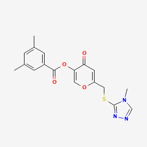 molecular formula C18H17N3O4S B2772068 [6-[(4-Methyl-1,2,4-triazol-3-yl)sulfanylmethyl]-4-oxopyran-3-yl] 3,5-dimethylbenzoate CAS No. 896311-89-0